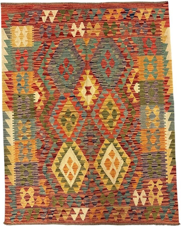 Nazaritapijten.com Kleurrijk Tapijt Laagpolig Handgeweven Wollen Vloerkleed Koho Afghaanse Modern Kelim 151 x 193 Modern Woonkamer Salon Slaapkamer Eetkamer