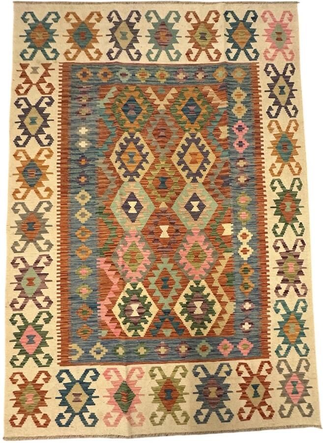 Nazaritapijten.com Kleurrijk Tapijt Laagpolig Handgeweven Wollen Vloerkleed Koho Afghaanse Modern Kelim 170 x 244 Modern Woonkamer Salon Slaapkamer Eetkamer