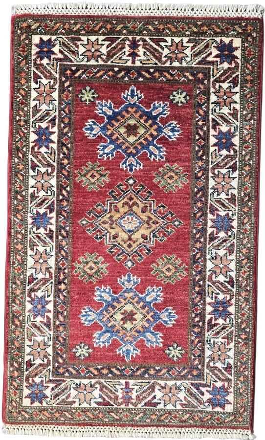 Nazaritapijten.com Oosterse Handgeknoopt Tapijt Vloerkleed Handgemaakt Tapijt Afghaanse Oosterse tapijt %100 Wol Super Kazak 56 X 93 CM