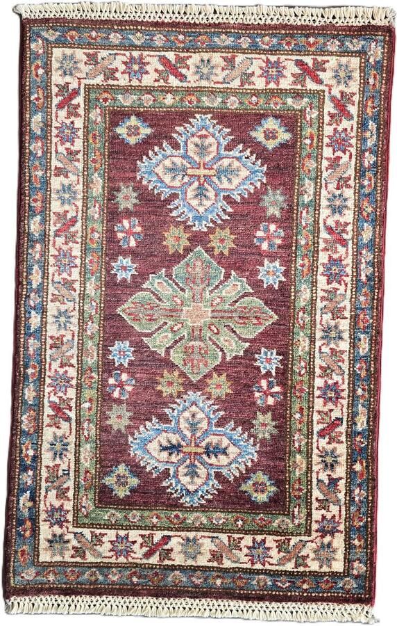 Nazaritapijten.com Perzische Tapijt Oosterse Tapijt Afghaanse Super Kazak Tapijt Origineel Authentiek Uniek Vintage x 92 CM Hand Gemaakt 100 % Wol Handgeknoopte Tapijt ID P-524 Schoorl NL