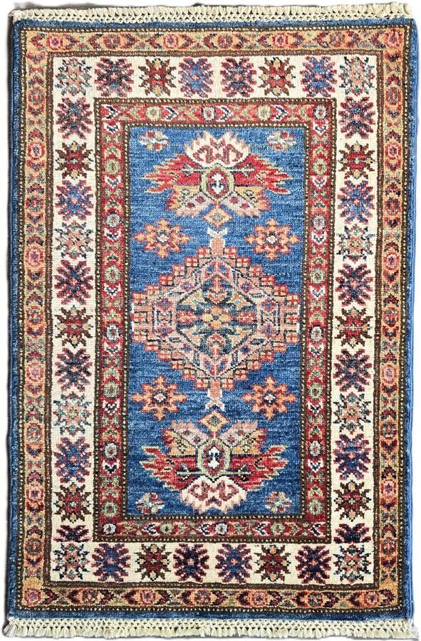 Nazaritapijten.com Tapijt Afghaanse Oosterse Tapijt Tafelkleed Super Kazak Tapijt Origineel Authentiek Uniek Vintage x 89 CM Hand Gemaakt 100 % Wol Handgeknoopte Tapijt ID P-525 Nazari Tapijten Schoorl NL