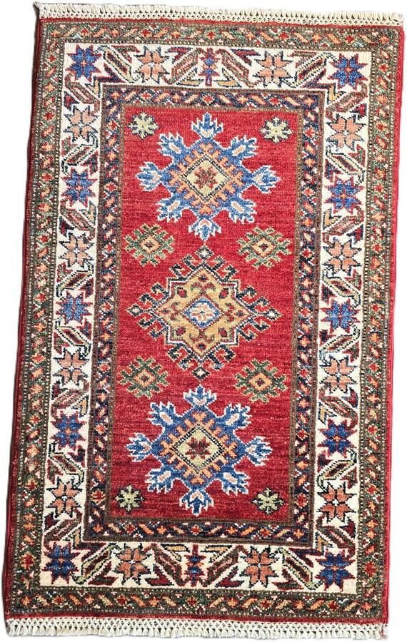 Nazaritapijten.com Vloerkleden Afghaanse Oosterse Tapijt Super Kazak Tapijt Origineel Authentiek Uniek Vintage x 94 CM Hand Gemaakt 100 % Wol Handgeknoopte Tapijt ID P-534