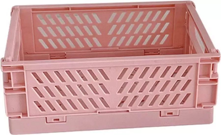 NBW Mini Vouwkrat Roze Opvouwbare Krat Stapelbak Klapkrat Organizer Box Desk Organizer Bureau Organizer Bureau Accessoires Bureau Bakjes Organizer Bakjes Opbergbox Opberg Krat Opberg Bak Opbergers 15 x 10 x 5.8CM