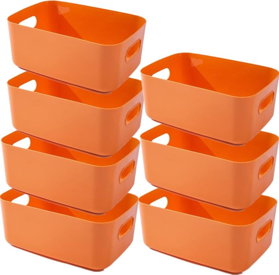 NCRGB 7 Plastic Groot Opbergmanden voor Kantoor 25x18x10cm Kunststof Opbergmand met Handgrepen Multifunctionele Opbergdozen Opgeruimde Organizer voor Badkamer Keuken Kantoor Kast (Oranje)