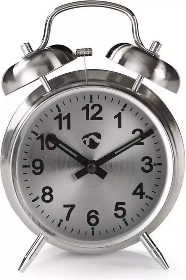 Nedis Analogue Desk Alarm Clock Metal Silver