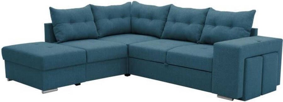 nee Omkeerbare converteerbare hoek sofa 7 -zits mitchell borst 2 poufs 2 USB -poorten blauwe stof w 247 x d 205 x h 91 cm