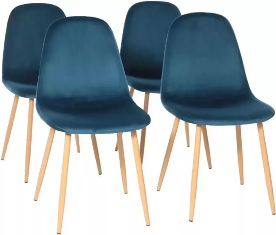 Nee Set van 4 blauw fluwelen stoelen L 45 x D 53 x H 85 cm CLODY