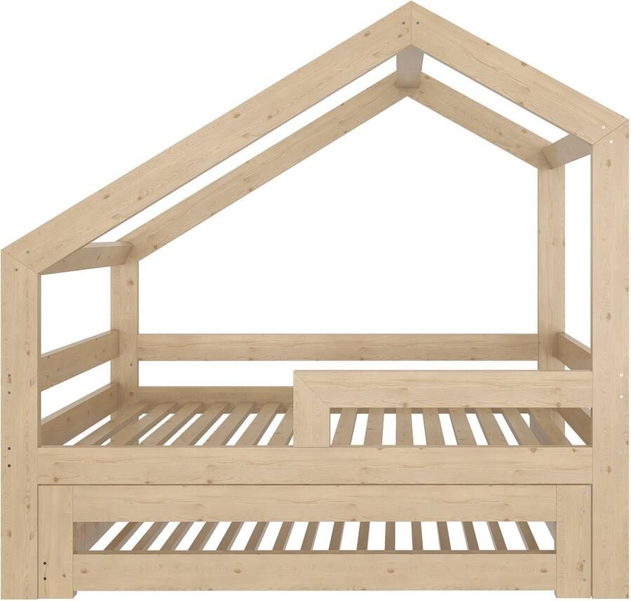 Need Sleep Huisbed Kinderbed met uitschuifbaar logeerbed houten uitschuifbed voor 2 kinderen 160x80 140x70 cm asymmetrisch