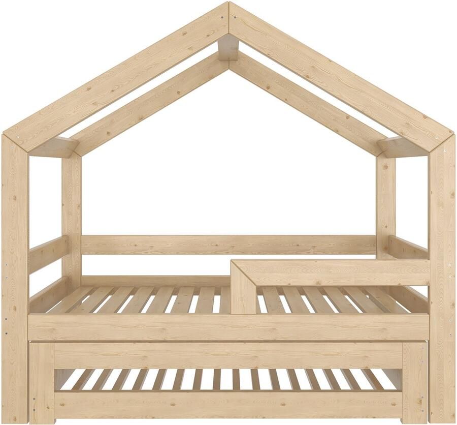 Need Sleep Huisbed Kinderbed met uitschuifbaar logeerbed houten uitschuifbed voor 2 kinderen 180x90 160x80 cm symmetrisch