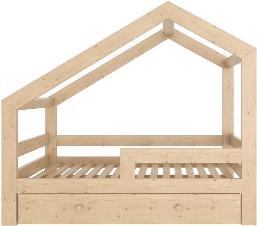Need Sleep Huisbed met Lade Montessori Kinderbed 90x200 cm Houten Bed voor Kinderen Asymmetrisch Dak