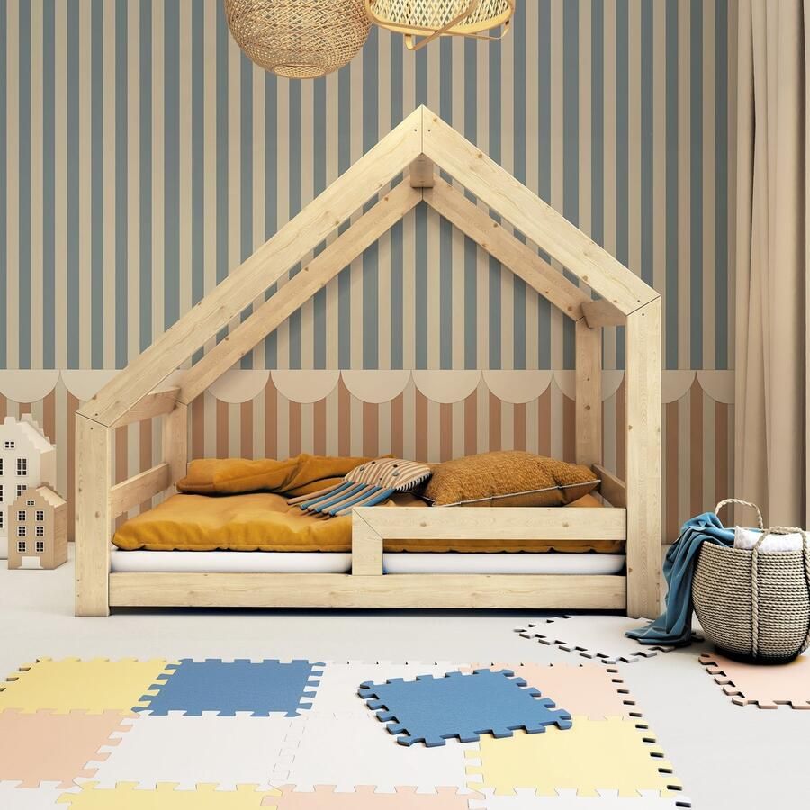 Need Sleep Montessori Huisbed 120x200 cm – Peuterbed met Valbeveiliging – Asymmetrisch – Naturel Hout