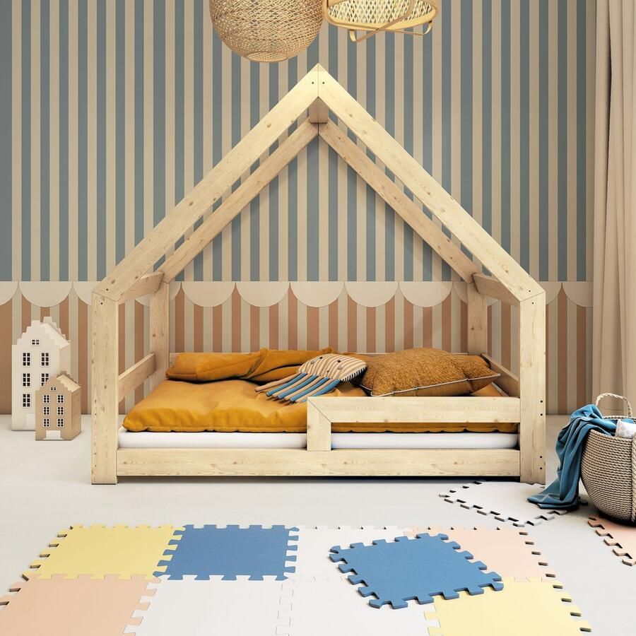 Need Sleep Montessori Kinderbed Huisbed Peuterbed met Uitvalbescherming Naturel Hout 70x140 cm symmetrisch