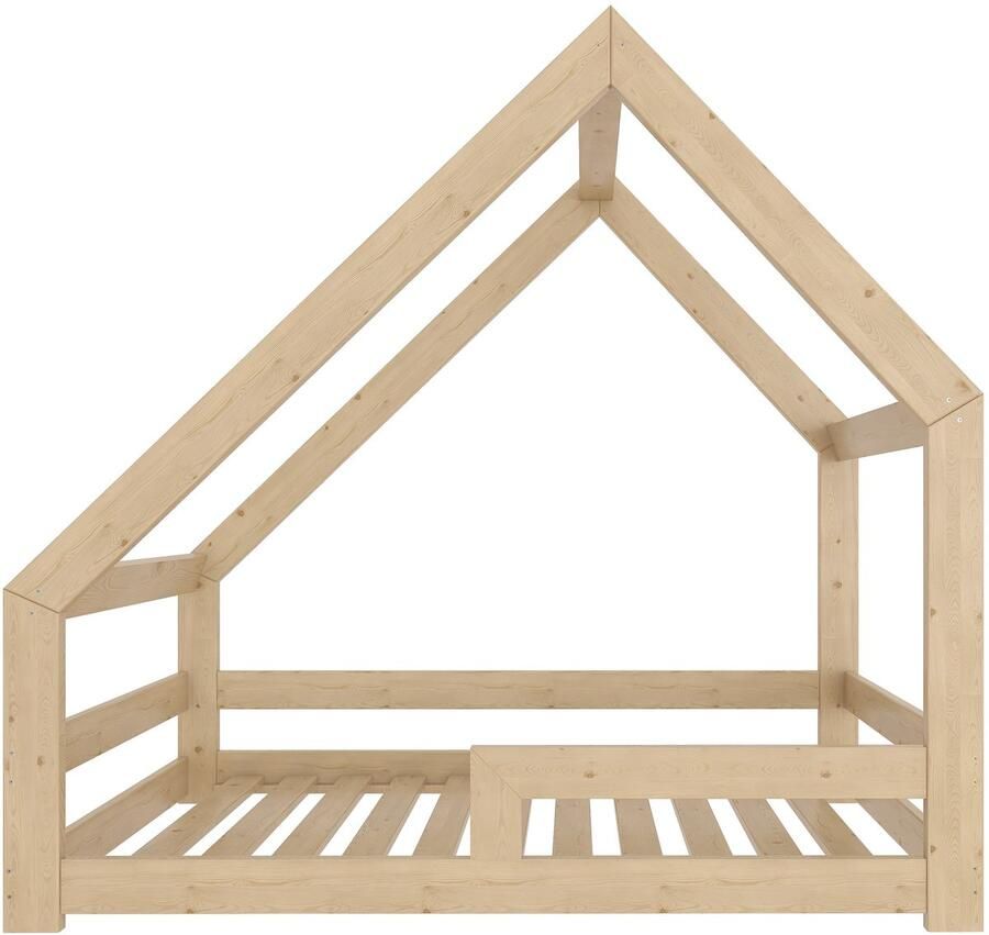 Need Sleep Montessori Kinderbed Huisbed Peuterbed met Uitvalbescherming Naturel Hout 90x200 cm asymmetrisch