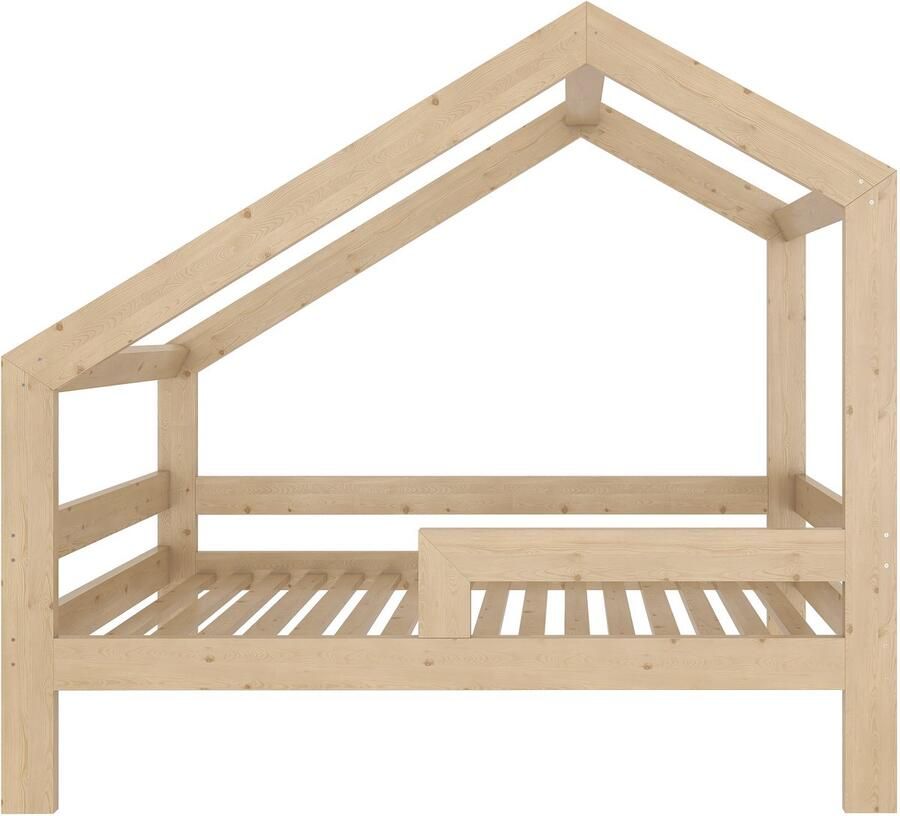 Need Sleep Montessori Kinderbed Huisbed 190x90 cm Naturel Hout Peuterbed met Uitvalbescherming Asymmetrisch