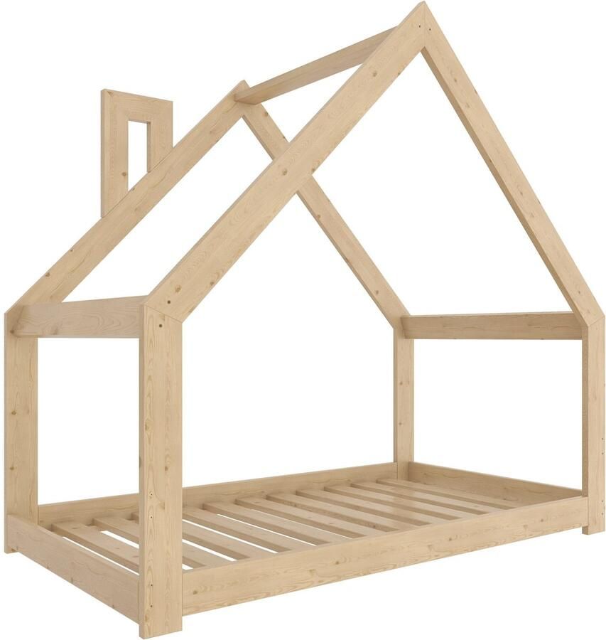 Need Sleep Montessori Kinderbed Huisbed Peuterbed Naturel Hout 70x140 cm met schoorsteen symmetrisch