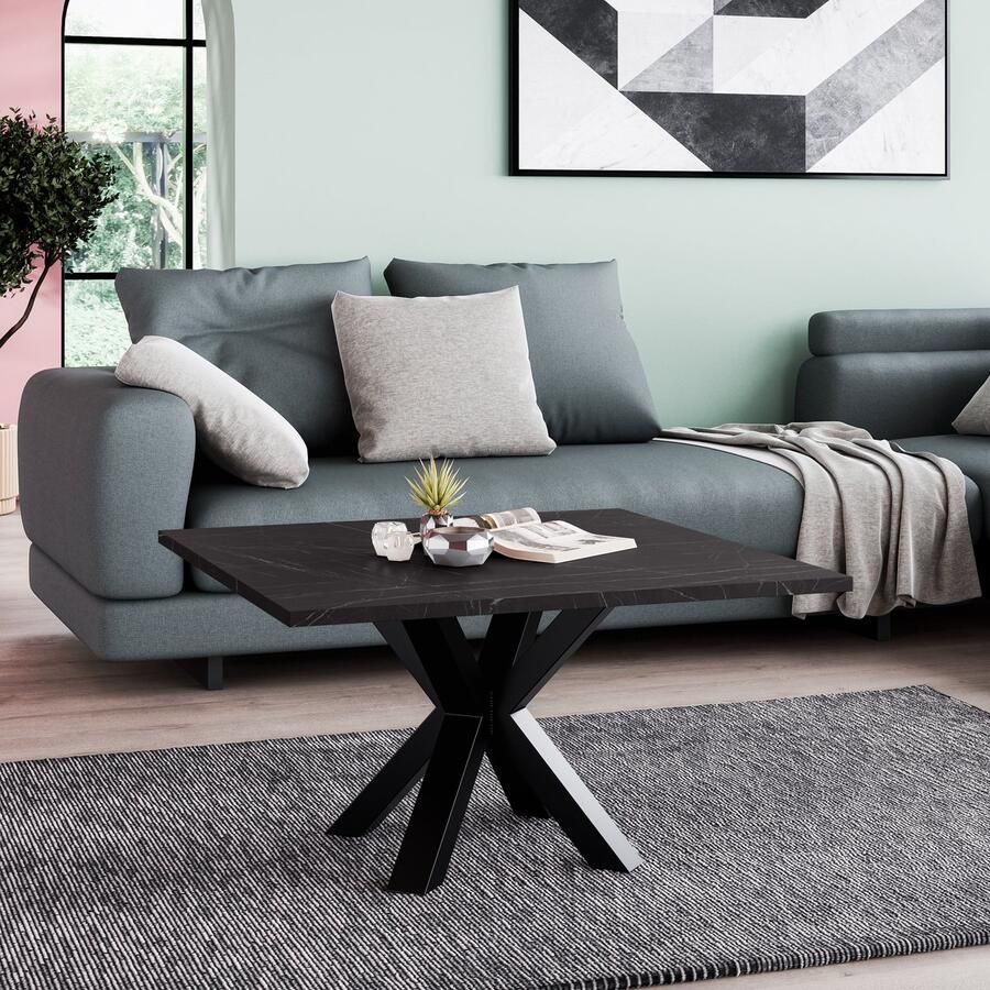 Neew by George Azzar Neew by George Azzar – Design Salontafel NOE 60x60 cm – Zwart Marmer Vierkant Tafelblad – Metalen Spinpoot – Industrieel & Modern – Bijzettafel Koffietafel – Compact & Stevig – Luxe Meubel voor Woonkamer Lounge Slaapkamer