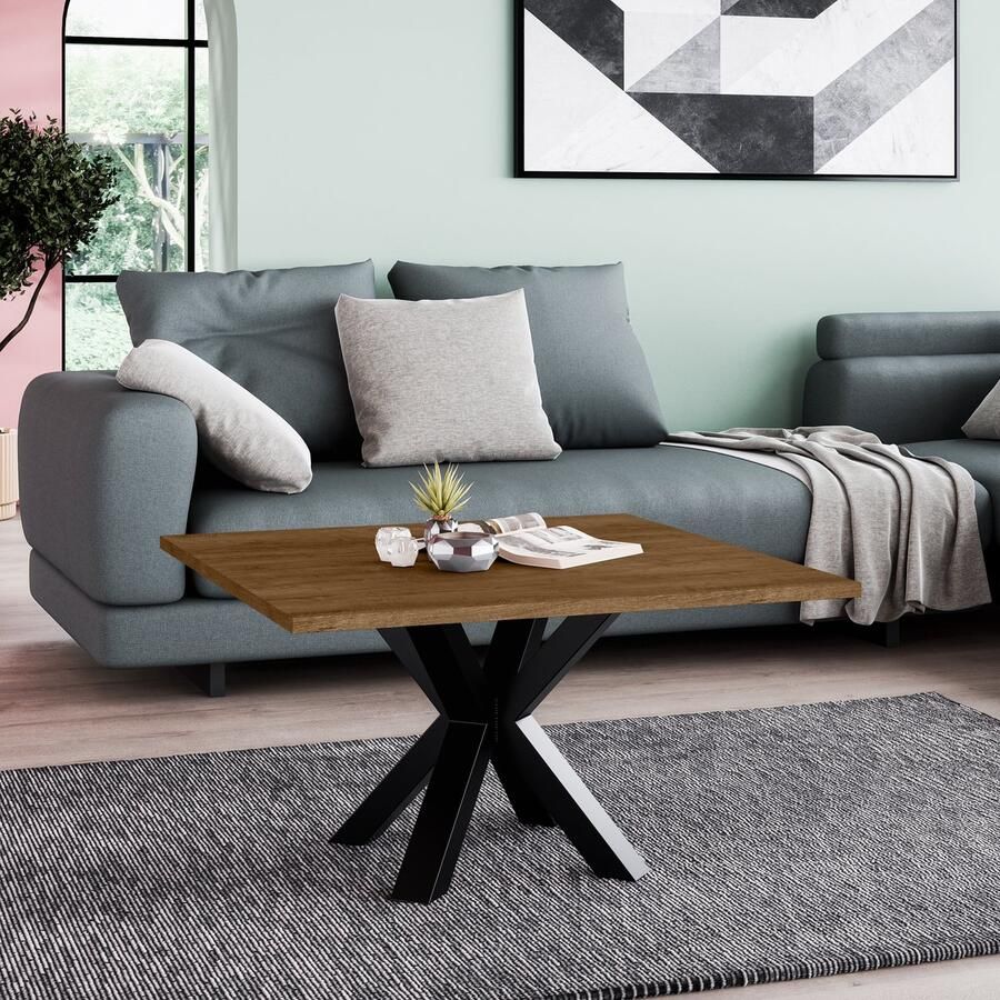 Neew by George Azzar Neew by George Azzar – Design Salontafel NOE 90x90 cm – Lefkas Eiken Vierkant Tafelblad – Metalen Spinpoot – Industrieel & Modern – Bijzettafel Koffietafel – Compact & Stevig – Luxe Meubel voor Woonkamer Lounge Slaapkamer