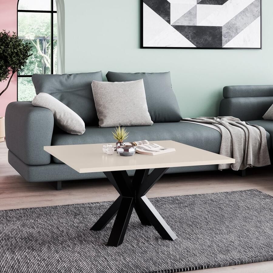 Neew by George Azzar Neew by George Azzar – Design Salontafel NOE 90x90 cm – Taupe Vierkant Tafelblad – Metalen Spinpoot – Industrieel & Modern – Bijzettafel Koffietafel – Compact & Stevig – Luxe Meubel voor Woonkamer Lounge Slaapkamer