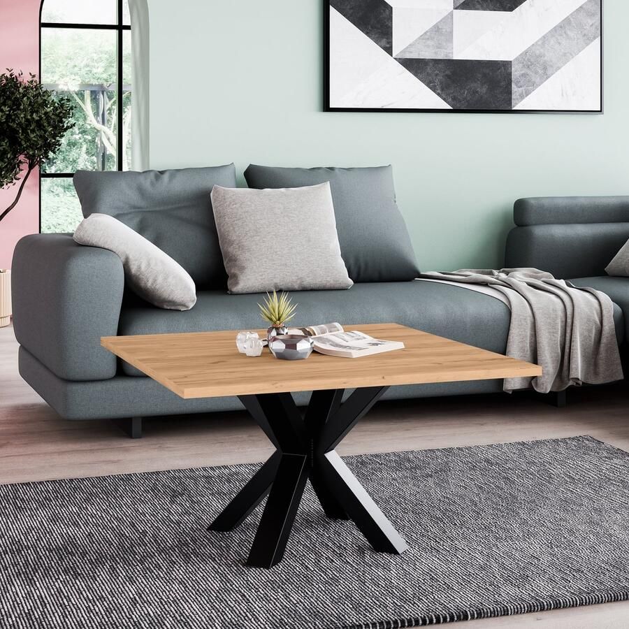 Neew by George Azzar Neew by George Azzar – Design Salontafel NOE 60x60 cm – Gouden Craft Eiken Vierkant Tafelblad – Metalen Spinpoot – Industrieel & Modern – Bijzettafel Koffietafel – Compact & Stevig – Luxe Meubel voor Woonkamer Lounge Slaapkamer