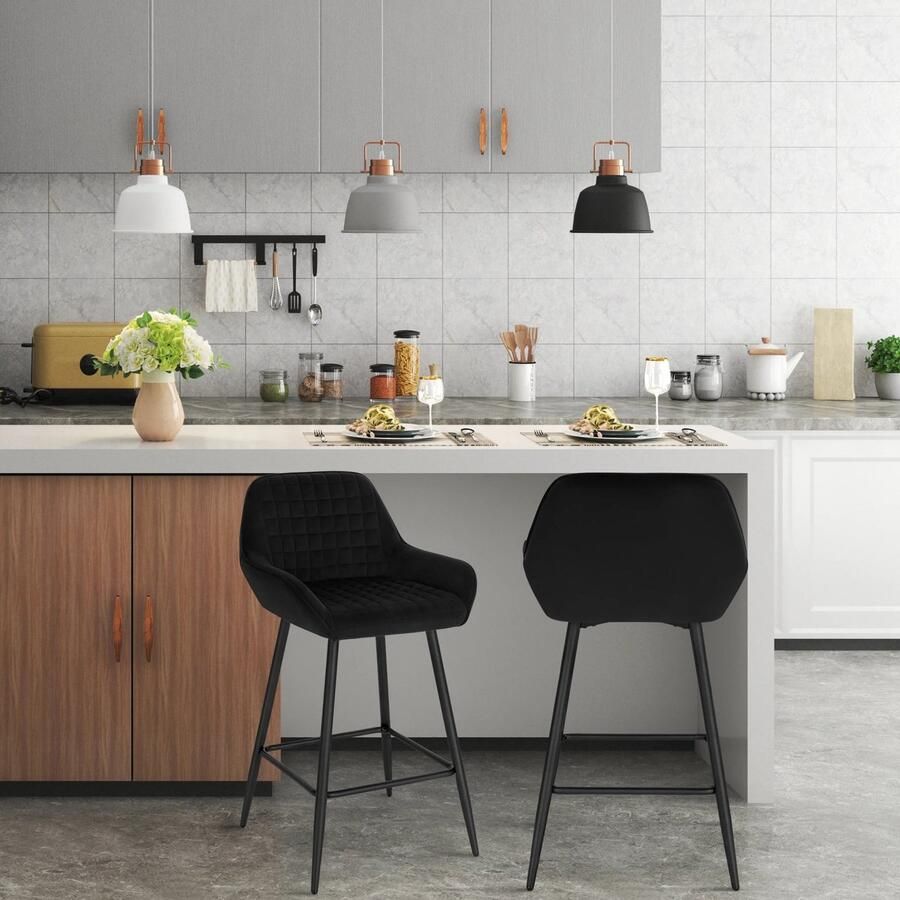 Neos Néos Barkruk Set van 2 Armleuning Bistro Velvet Zwart 34x37cm