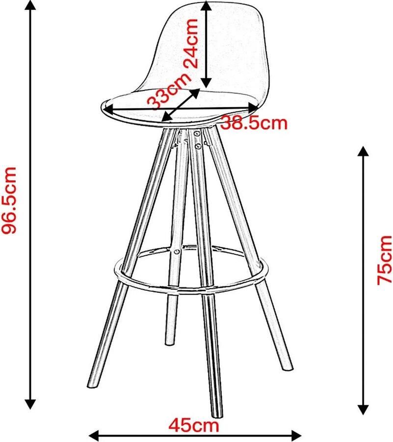 Neos Néos Barstoel 1 Stuk Keukenstoel met Voetensteun Zwart Leer 38.5x33x96.5cm