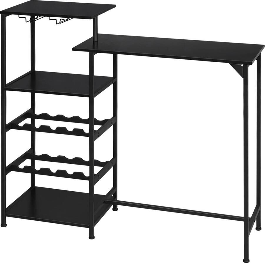 Neos Néos Bartafel Industrieel -2 tafelbladen 4 planken (waarvan 2 wijnrekken) 2 wijnglashouders MDF en Metaal Zwart 129 5x38x117cm