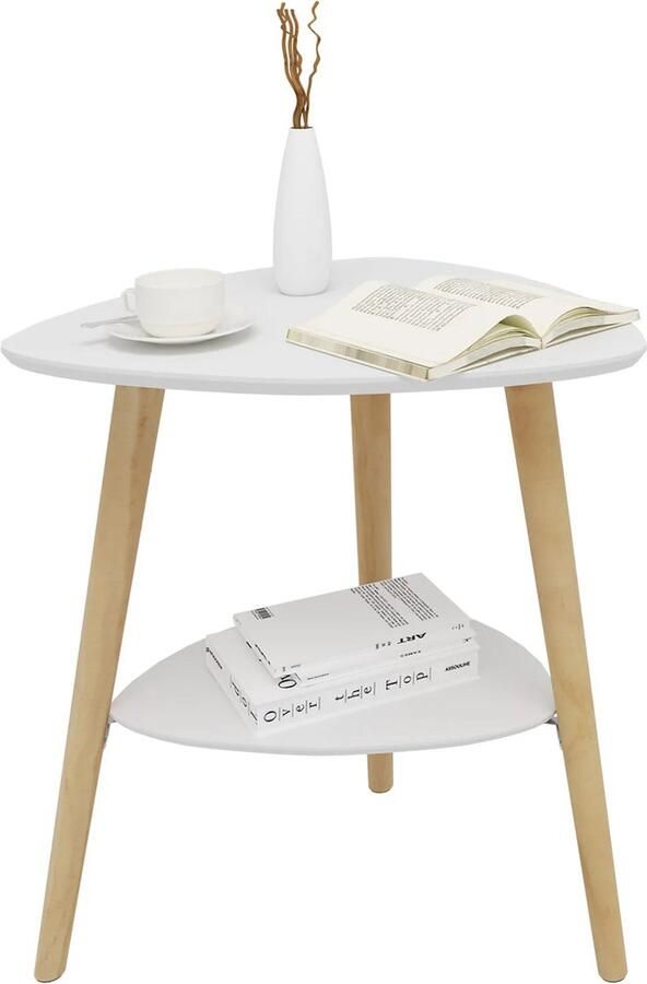 Neos Néos Bijzettafel Koffietafel Nachtkastje MDF en Houten Poten Wit 50x40x55cm