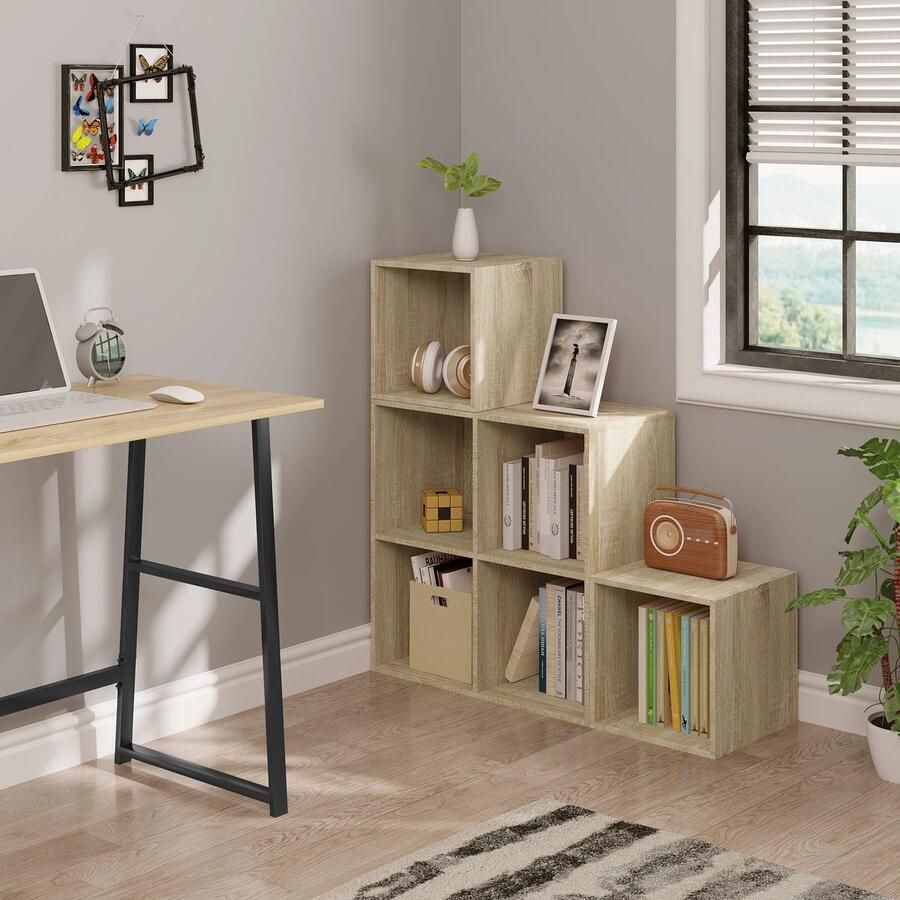 Neos Néos Boekenkast 6 Compartimenten Staande Plank Licht Eiken 80 x 30 x 86 5 cm - Foto 2