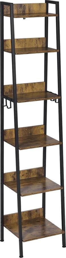 Neos Néos Boekenkast Boekenrek Opbergkast MDF en metaal- Industrieel Donker Eiken Zwart 41x187x36cm - Foto 2