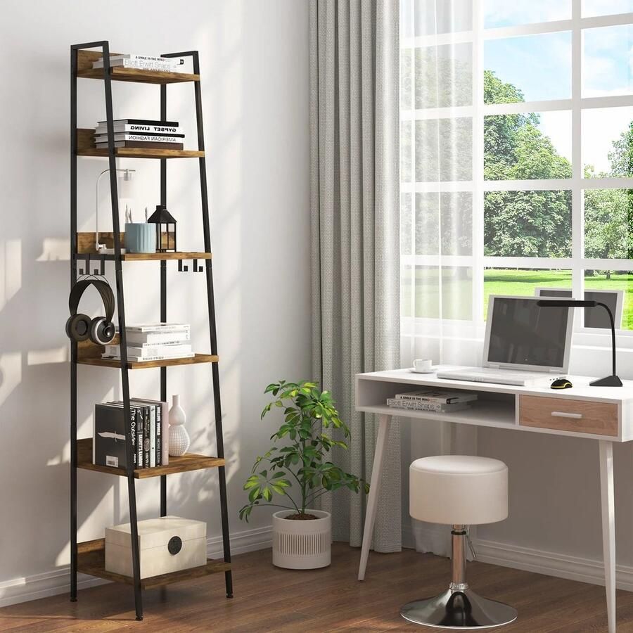 Neos Néos Boekenkast Boekenrek Opbergkast MDF en metaal- Industrieel Donker Eiken Zwart 41x187x36cm