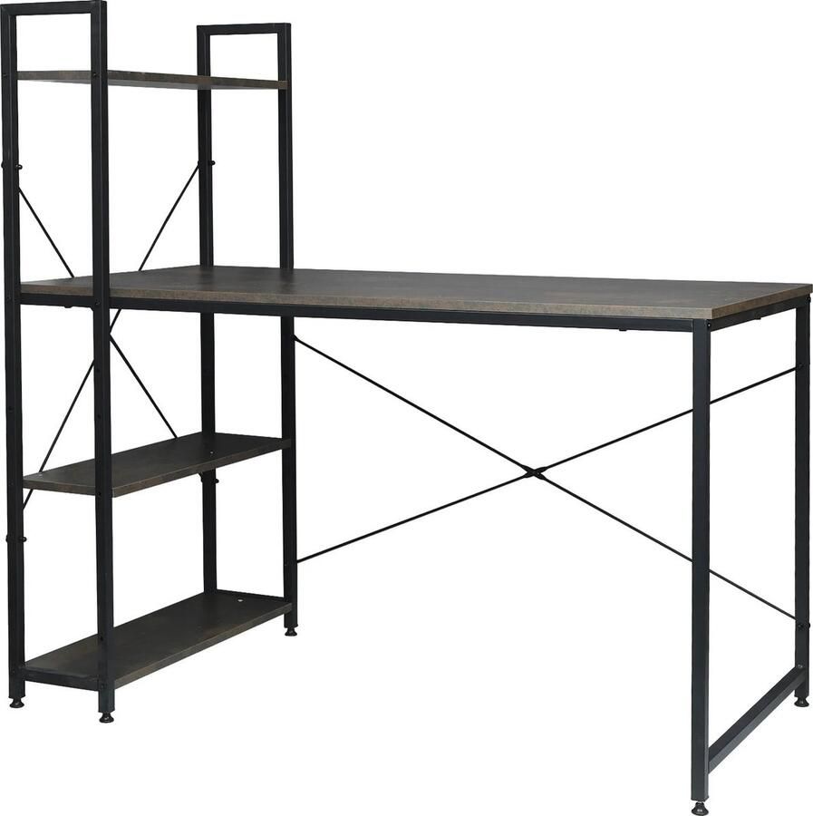 Neos Néos Bureau Computertafel 4 Planken Opslag Zwart Rust Hout Metaal 120x64x120cm