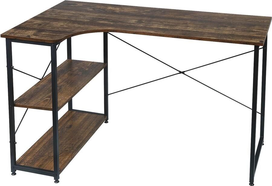 Neos Néos Bureau Computertafel Hoekbureau Boekenplank Vintage Hout MDF Metaal 120x74x71.5cm