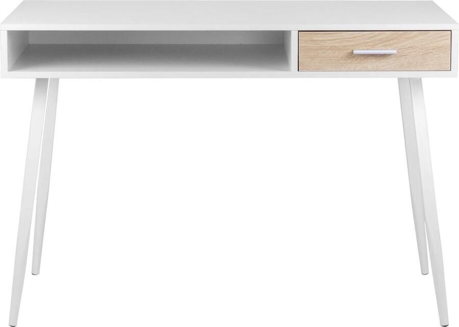 Neos Néos Bureau Computertafel Lade en Open Compartiment Opslag Wit MDF Metaal 110x50x75cm