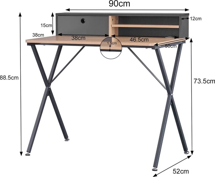 Neos Néos Bureau Plank MDF en Metaal Donker Khaki 90x50x88 5cm