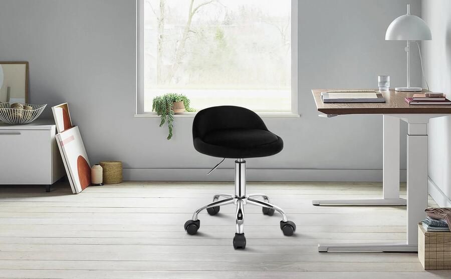 Neos Néos Bureaustoel Draaibaar Verstelbaar Velvet en Metaal Zwart Leer 53-65 5cm