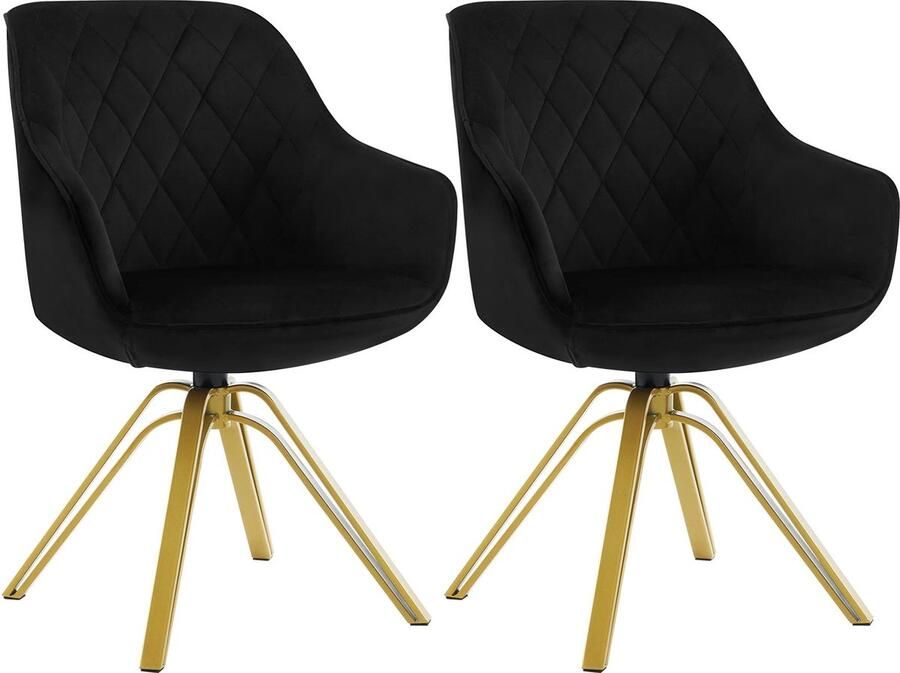 Neos Néos Draaibare Eetkamerstoelen Met Armleuningen 2 Stuks Zwart en Goud Fluweel en Metaal 57.5x43x86cm