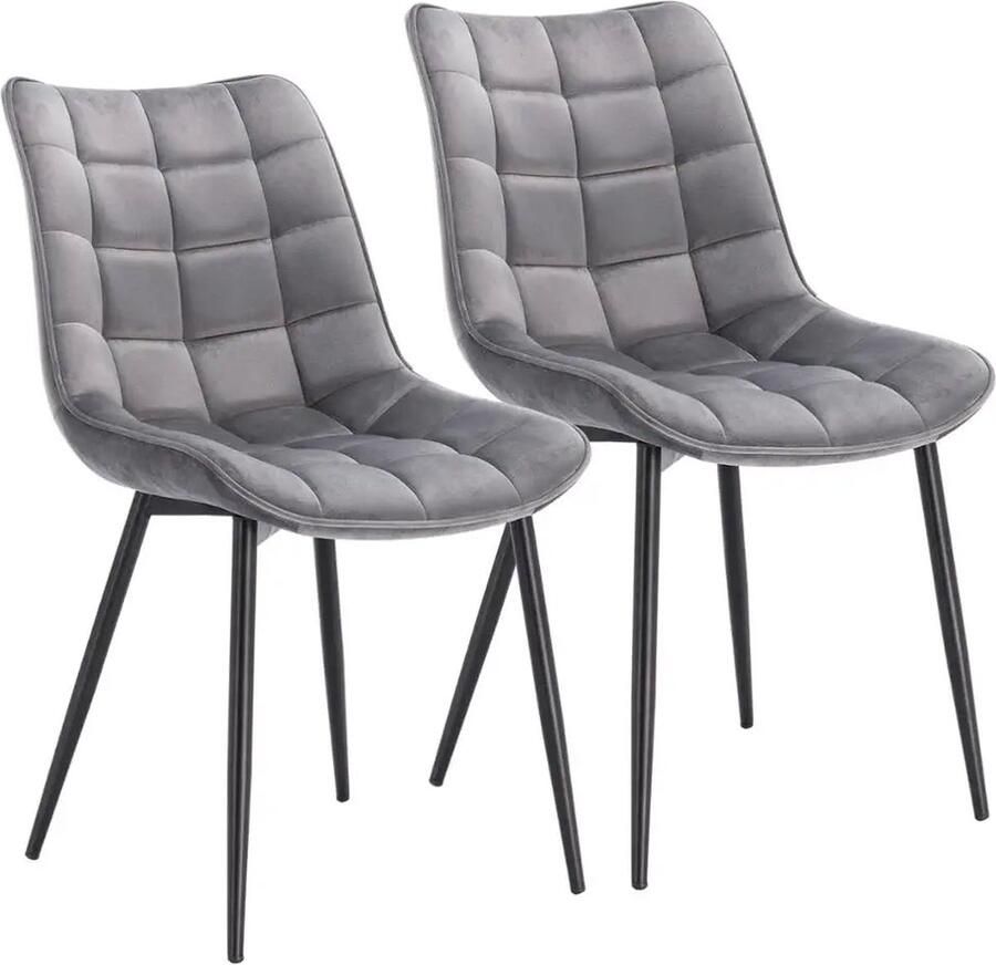 Neos Néos Gestoffeerde Eetkamerstoelen Set van 2 met Metalen Poten Grijze Leren Kleur 46x40.5cm