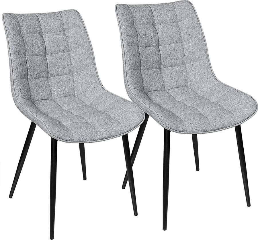 Neos Néos Gestoffeerde Eetkamerstoelen Set van 2 met Metalen Poten Lichtgrijze Linnen Kleur 46x40.5cm