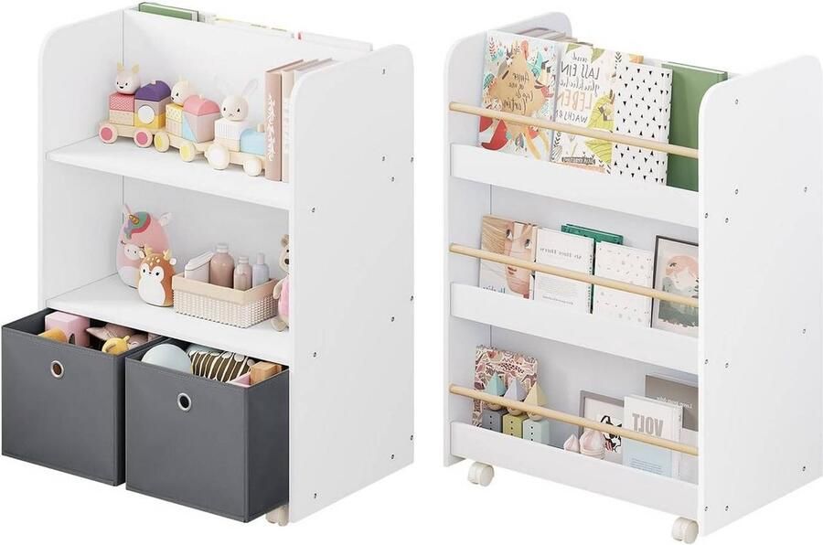 Rootz Living Rootz 2-in-1 boekenkast voor kinderen opbergorganisator verrijdbaar rek dubbele toegang aan de zijkant duurzaam MDF kindveilig ontwerp 62 5 cm x 82 5 cm x 40 cm
