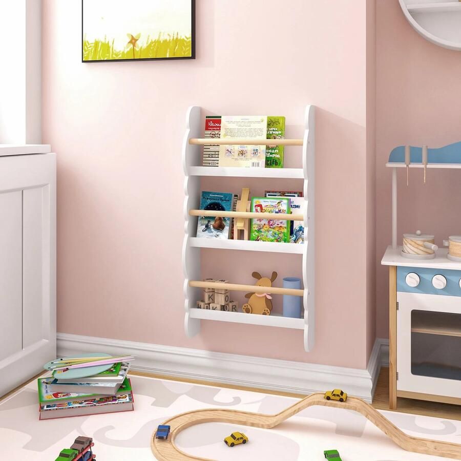 Neos Néos Kinderboekenrek Boekenkast Muurrek 3 Planken Wit MDF Hout 42.5x14.5x80cm