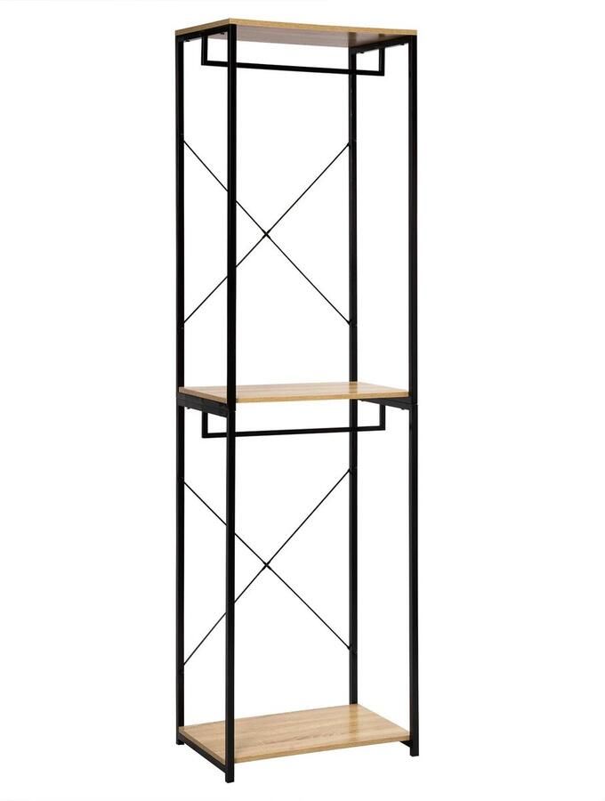 Neos Néos Kledingrek Met Plank en Schoenenrek Metaal en MDF Kleur Eiken Wit 60x40x213cm