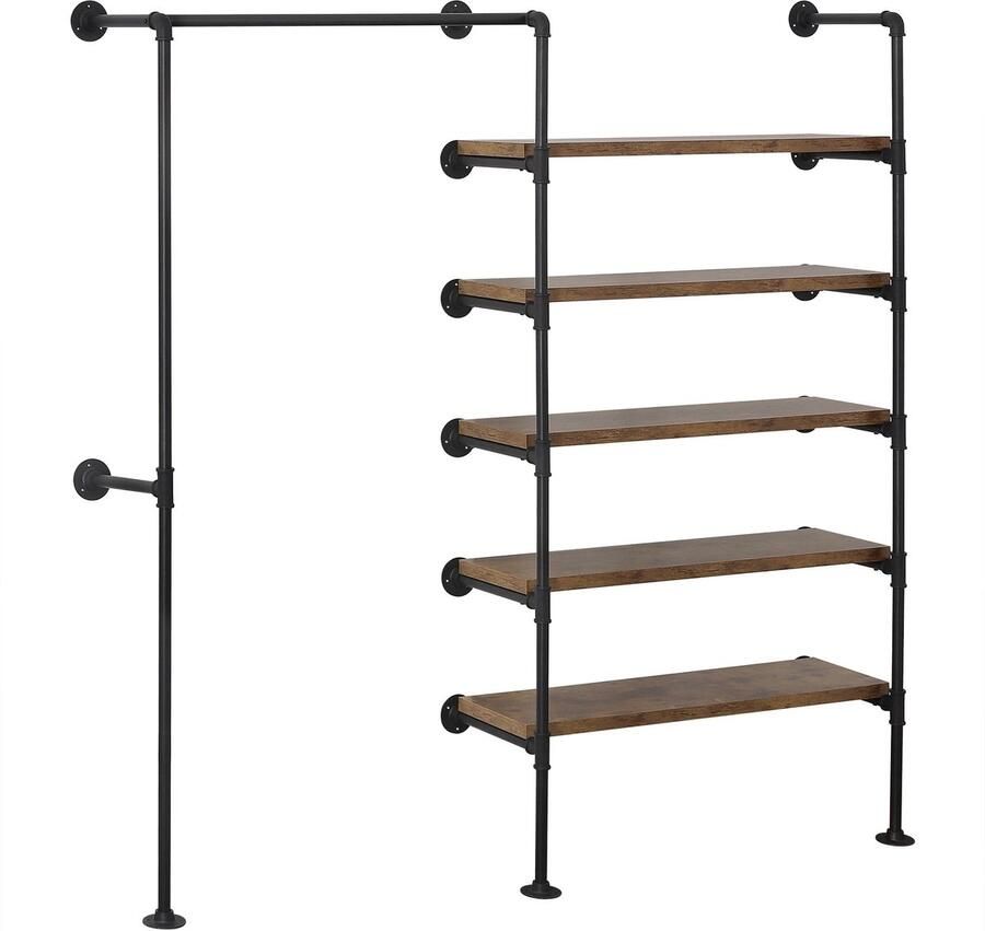 Neos Néos Kledingrek Wandmontage Industrieel Vintage Zwart en Houtnerf 187.5x35x184cm