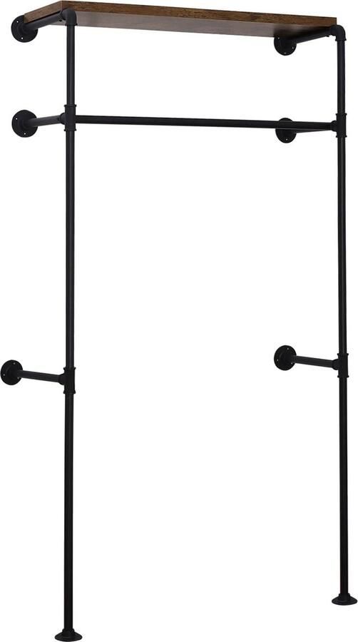 Neos Néos Kledingrek Wandmontage Industriële Stijl MDF Metaal PP kunststof Zwart Vintage Hout 103x35x187cm - Foto 2