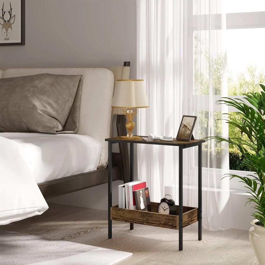 Neos Néos Koffietafel Met 2 Planken Rechthoekig Hout en Metaal Donker Eiken 50x55x25cm