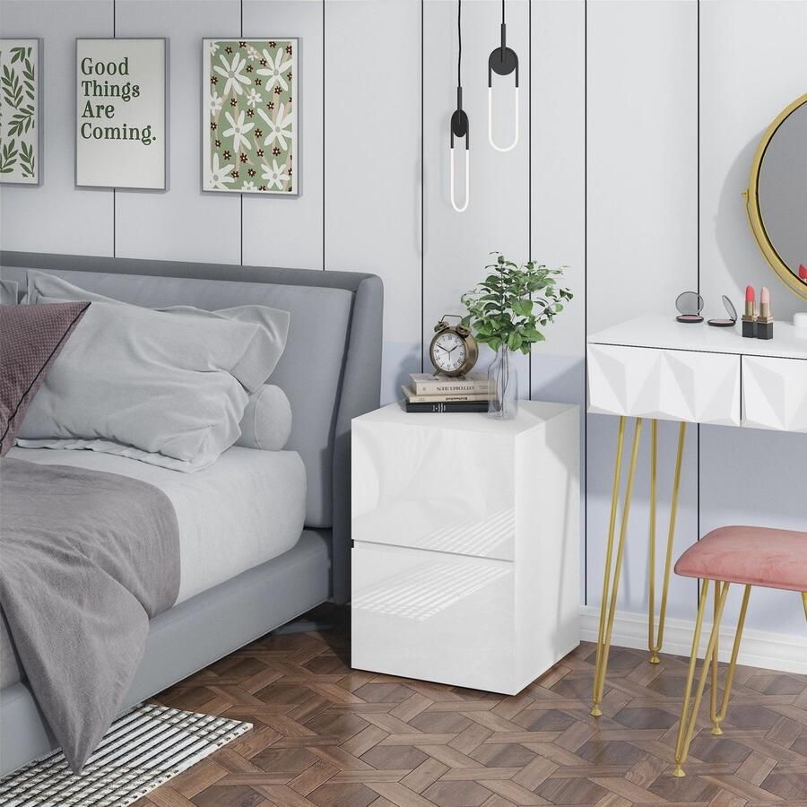 Neos Néos Nachtkastje Met 2 Glanzende Lades Hout Wit 40 x 40 x 58 cm