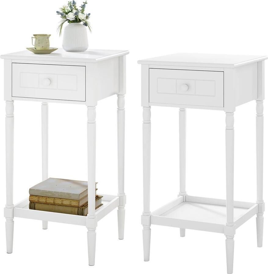 Neos Néos Nachtkastjes Set van 2 1 Lade Barok MDF Wit 35x35x70.5cm