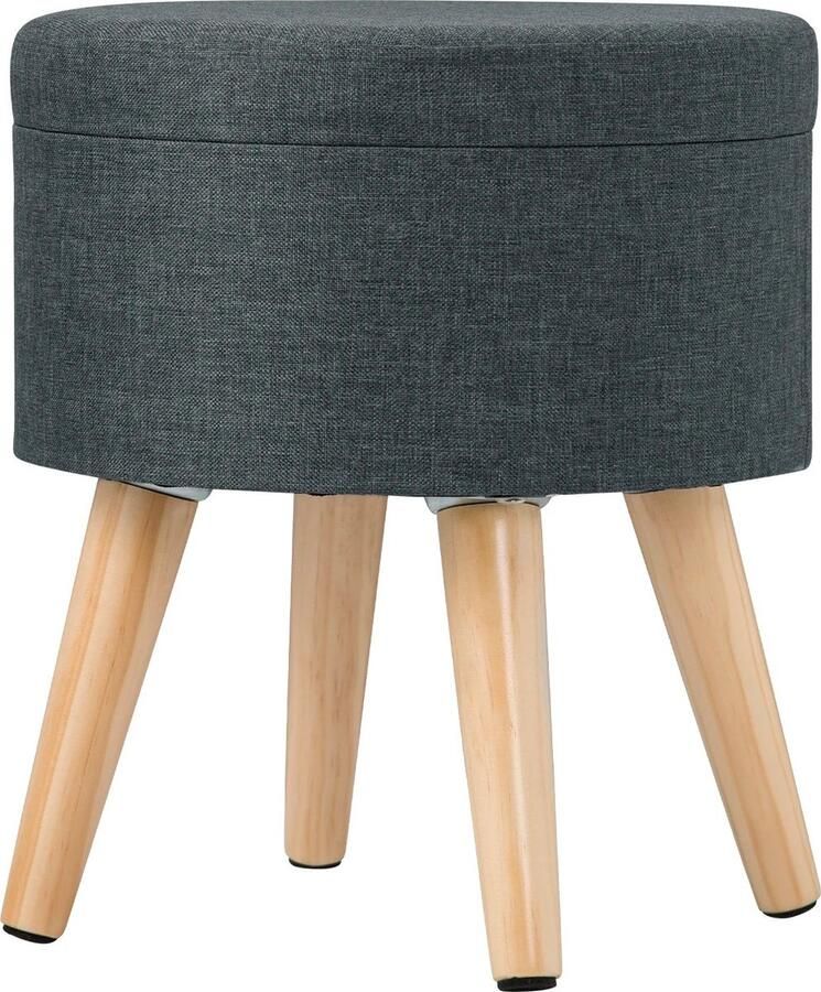 Neos Néos Opbergpoef Ronde Poef Voetenbankje Linnen Donkergrijs Ø32x36.5cm