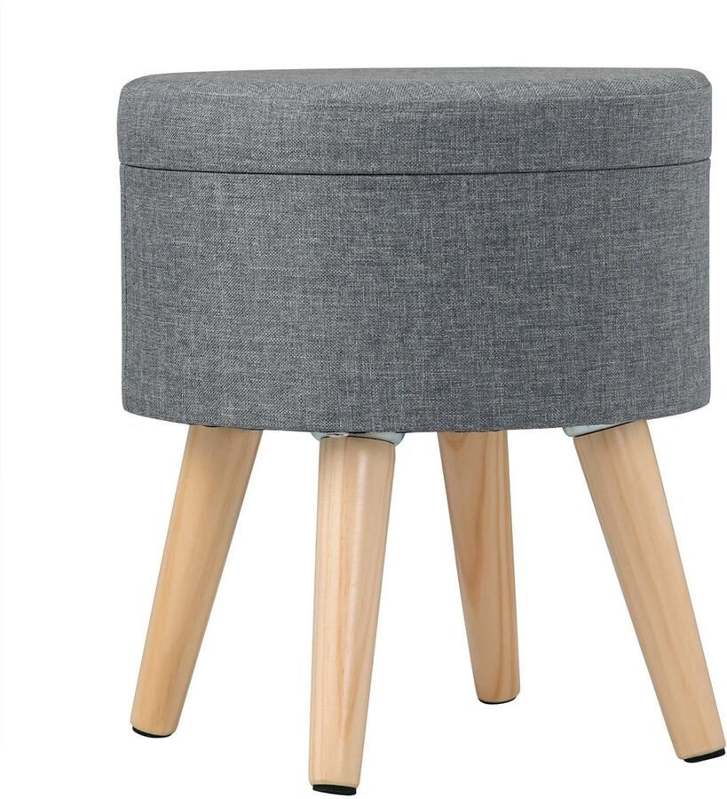 Neos Néos Opbergpoef Ronde Poef Voetenbankje Linnen Lichtgrijs Ø32x36.5cm