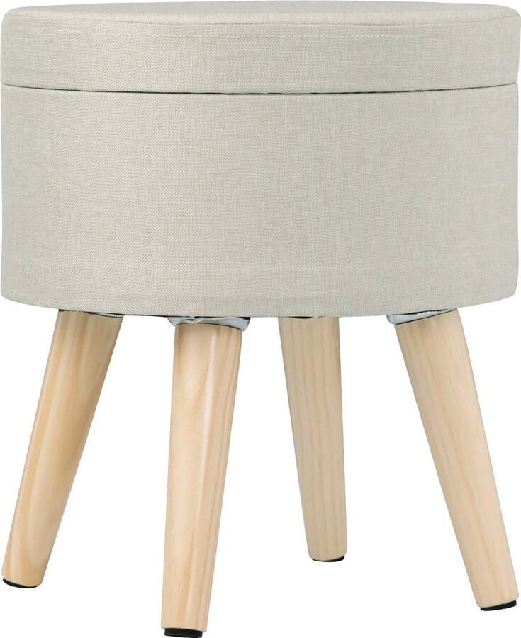 Neos Néos Opbergpoef Ronde Poef Voetenbankje Linnen Fluweel Crème Ø32x26cm