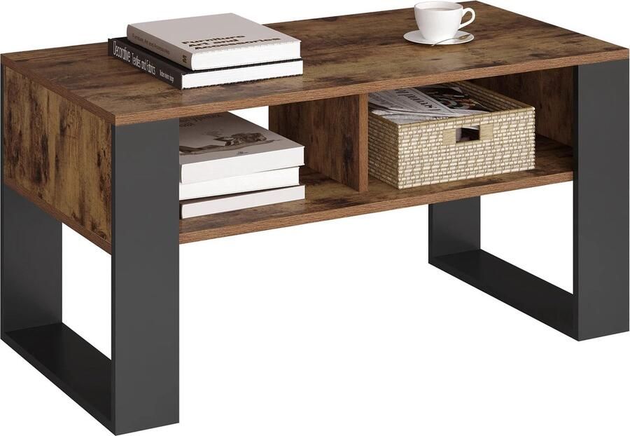 Neos Néos Salontafel Rechthoekig Industrieel Design Hout en Metaal Rustiek Bruin 90x45x45cm